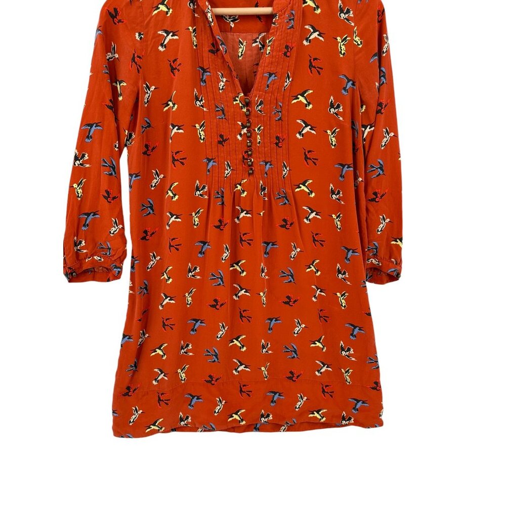 Fossill 100% silk Dress Womens Size Small‎ Pleated Cottagecore Fairycore Birds - Picture 7 of 11